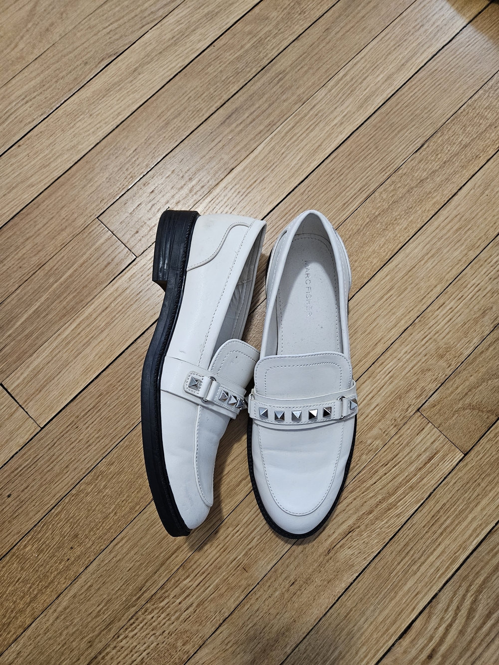 White Stud-Trim Faux Leather Loafers